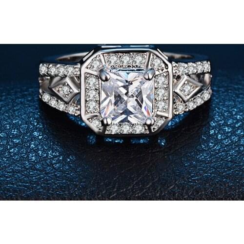 WYJZY Inlaid Princess Square Zircon Ring Bridal Classic Wedding Engagement Ring Exquisite Ladies Jewelry