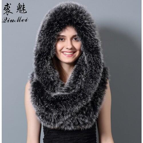 Knitting Real Fox Fur Scarf Women Winter Warm Scarf Fashion Ring Luxury Collar Scarves Wraps Female Winter Scarves Genuine Fur