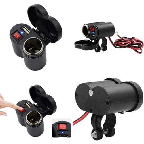 High Quality Motorcycle Portage 5V/2A Output USB Charger Power Adapter Dual Ports Socket with Cigarette Lighter Switch