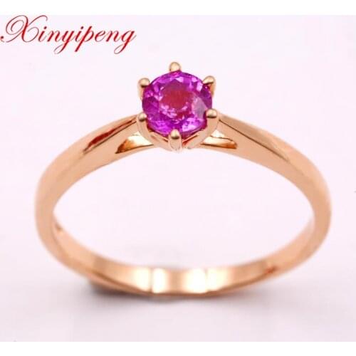 Xin yi peng 18 k rose gold inlaid natural pink sapphire ring woman simple birthday, anniversary gift
