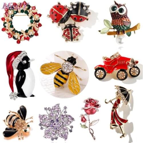 1PC Fashion Enamel Alloy Rhinestone Brooches for Women Cute Insect Rose Brooch Pin Fashion Jewelry Christmas Gift Ornament