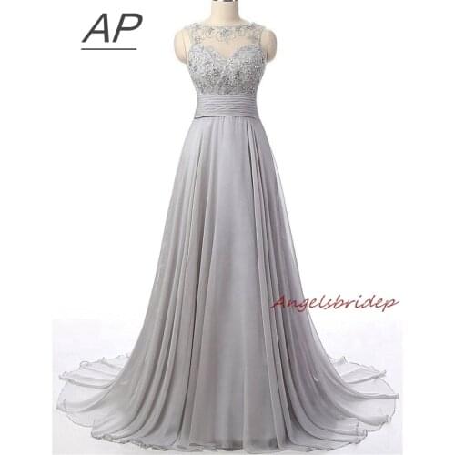 ANGELSBRIDEP Hollow Back Evening Party Gown Robe De Soiree Sheer Neck Beading Floor-Length Chffon Long Celebrity Gown