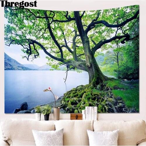 Scenic Printed Tapestry Bohemia Wall Hanging Green Tapestry Yoga Scarf Mat Wall Decoration Beach Mat Psychedelic Carpet