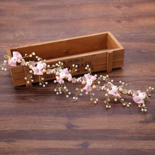 Gold Freshwater Pearl Crystal Hair Vine Headband Rhinestone Yarn Bowknot Hairband Bridal Hair Jewelry Wedding Hair Ornaments SL