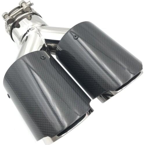 1PCS Dual Glossy Carbon Fiber + 304 Stainless Steel Universal Exhaust Pipe Tip Car Exhaust Muffler For BMW
