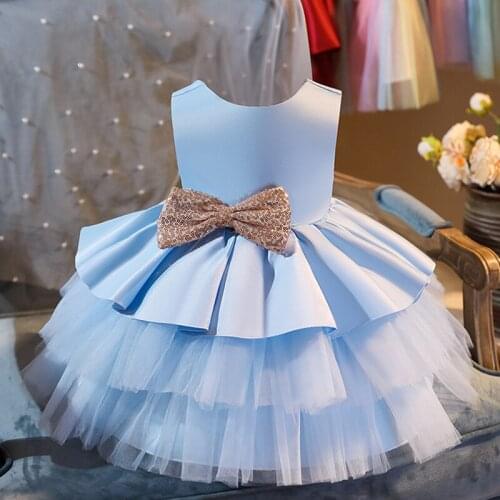 2021Kids Girl Cake Tutu Flower Dress Children Party Wedding Formal Dress for Girl Princess First Communion Costume