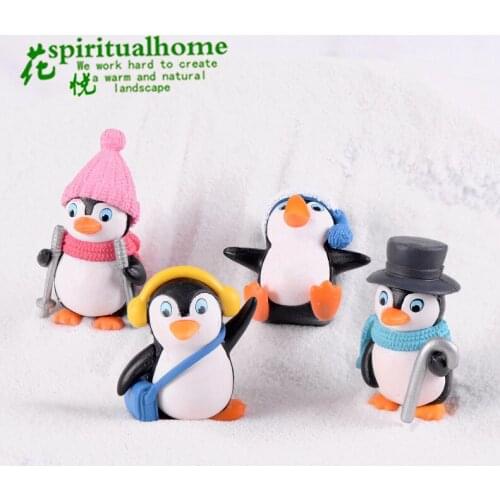 4pcs/set DIY Crafts Mini Winter Penguin Miniature Figurine Christmas Figures For Fairy Garden Gnomes Moss Terrariums Decoration