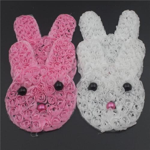 8pcs Chiffon Rosettes Bunny Face With Eyes Lip Beads For DIY Toddlers Girls Dress Tee Shirts Outfit Clothes Sewing Accessories