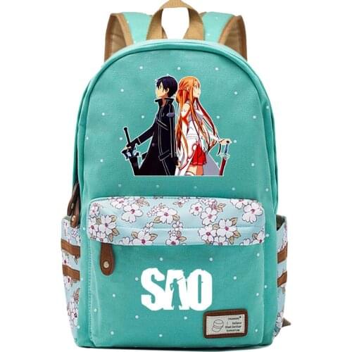 SAO Sword Art Online Anime Bag Backpack Flower Point Floral Bag School Teenagers Student Book Travel Laptop Mochila