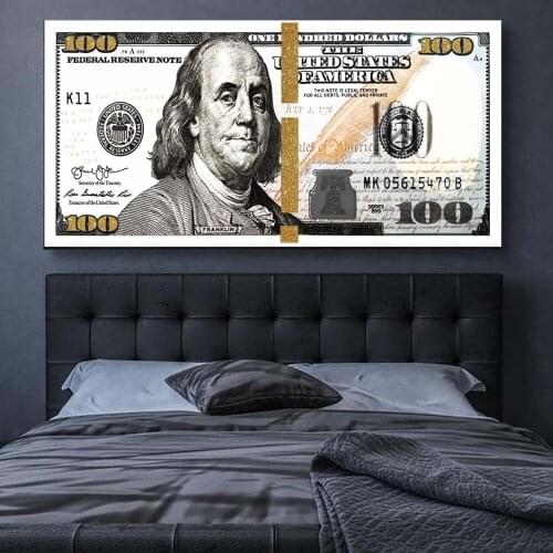 White 100 Dollar Bill Money Posters Canvas Decorative Print Wall Art Painting Home Decor for Living Room Pictures Decorations