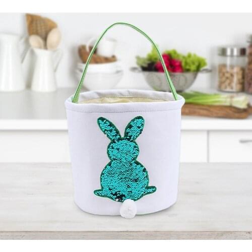 Sequins Rabbit Design Easter Egg Candy Gift Hunt Basket Bucket Bag with Handle Eggs Toy Handbags Rabbit Basket Gift Bag