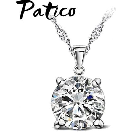CZ Crystal Chain Necklaces 925 Sterling Silver Pendant Necklace Fashion Brand Crystal Party Wedding Jewelry For Women