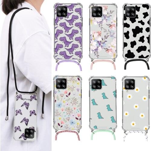 For Samsung Galaxy A42 5G Case Soft TPU Silicone Cover Coque For Samsung A 42 a42 6.6" Lanyard Necklace Rope Flower Fundas Shell