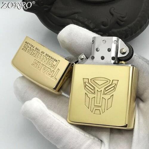 Zorro Kerosene Lighter Pure Copper General Pattern Carving Smoking Tool Brass Oil Lighter With Gift Box