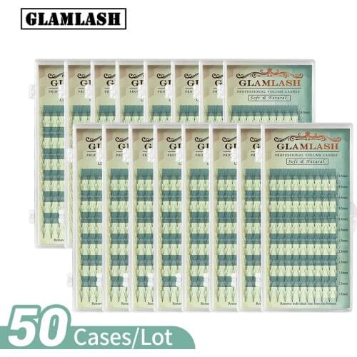 GLAMLASH 50 Cases Russian Volume Mink Eyelash Extension Premade Fan Synthetic Hair False Lashes Extension Premium Cilios