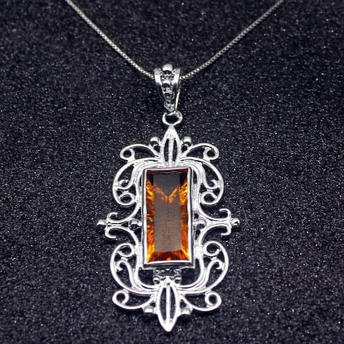 Hermosa Glowing Shiny Sweet HoneyTopaz Silver Color For Women Charms Pendant Chain Necklace 20 Inch