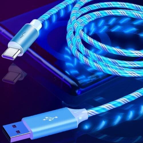 Flowing Light 5A Fast Charging Mobile Phone Android Charger Type-C Data Cord For Huawei P40 Mate 30 Xiaomi Redmi