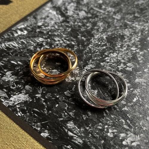 1pc Authentic S925 Sterling Silver FINE Jewelry White/ Gold Triple Circles Interlocked Lucky Circle ring adjust TLJ1101