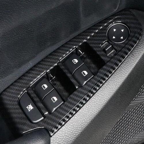 For Kia Seltos 2019 2020 Carbon Fiber Window Lift Switch Cover Trim Inside Armrest Frame Decoration Interior Car Accessories