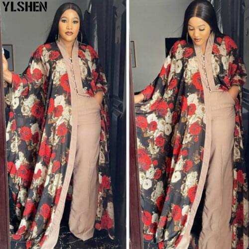 Summer African Clothes for Women Two Piece Set Dashiki 2021 Fashion Long Dress Sets Pants Suits Outfits Party Dresses Plus Size