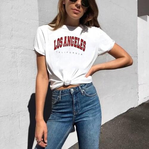 Los Angeles California Letter Printed Summer Fashion Kawaii Cute 70S Vintage Casual Funny White Women Tee T-Shirt