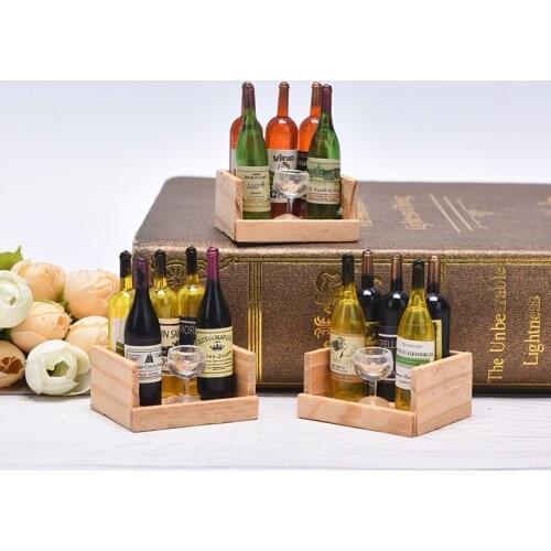 1/12 Dollhouse Miniature Accessories Mini Wine Bottle Goblet Set with Box Simulation Drinks Model Toys for Doll House Decoration