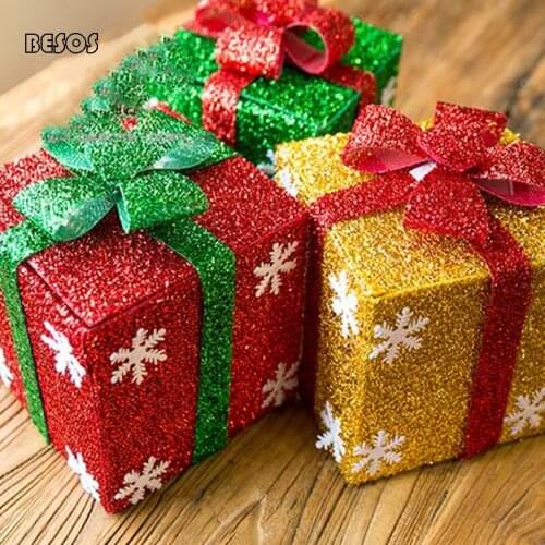 Fashion Large Glitter PVC Bow Gift Box Christmas Party Activity Scene Display Window Christmas Tree Decoration Package Gift Box