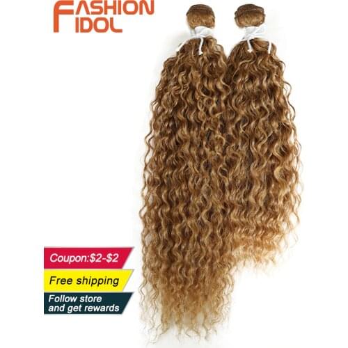 FASHION IDOL Kinky Curly Synthetic Hair Extensions Bundles Ombre Silver Grey Blonde 2Pcs/Lot Heat Resistant Weave Hair Bundles