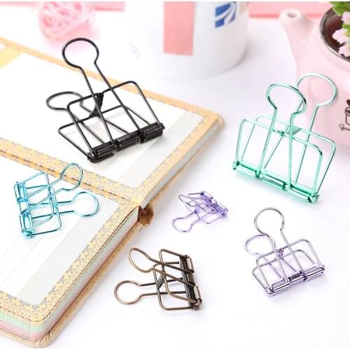 Fashion Small Mini Colorful Hollow Metal Clip Folder Book Notes Binding Clip Long Clip Ins Student Stationery School Supplies