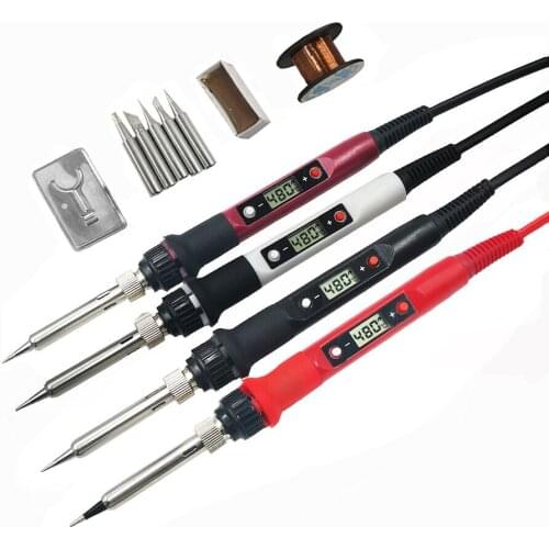 80W Digital Electric Soldering Iron Kit Set Temperature Adjustable 220V 110V Welding Tool Ceramic Heater Soldering Tips Rework