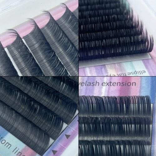 New Best Selling Professional Private Label Deep Black Matte Faux Mink silk Lashes supplies Ellipse Flat eyelash extension