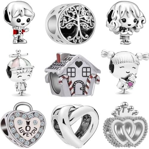 New Cute Boy And Girl Forever Family Tree Lock Heart Beads Fit Original Pandora Charms Silver Color Bracelet DIY Women Jewelry