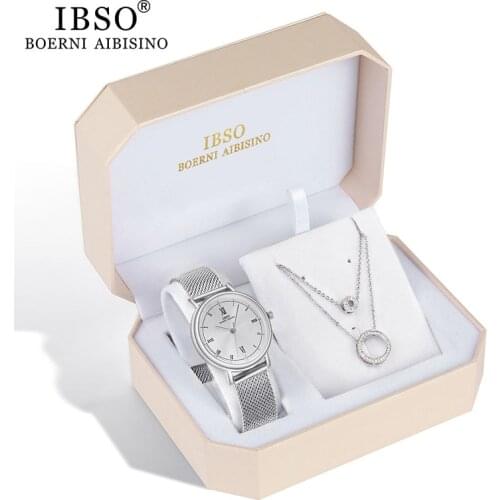 IBSO new fashion female watch set exquisite octagonal outer box exquisite round necklace two-piece watch ladies trend