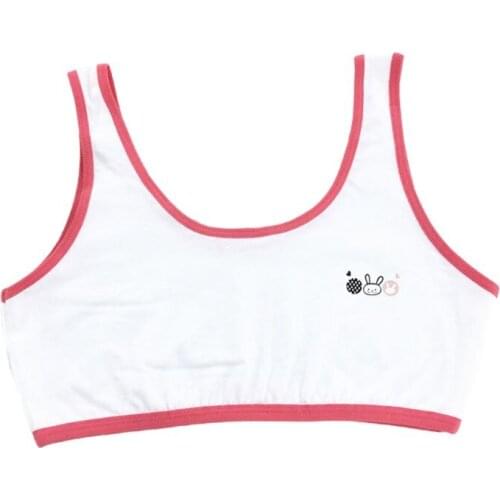 Puberty Girls Single Layer Underwear Cartoon Rabbit Wide Straps Sports Tank Bra XXFE