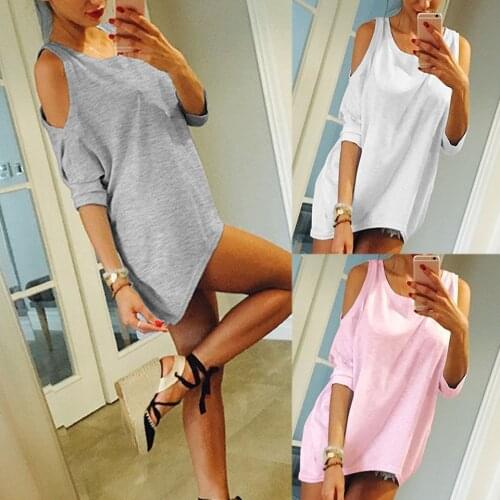 Cold Shoulder Shirt Asymmetrical Tunic Big Size 4xl 5xl Irregular Hem Simple Shirt Solid Color Harajuku Sexy T Shirt Women Plain