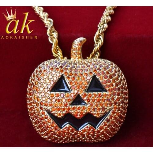 Pumpkin Pendant Necklace AAAA Cubic Zircon Halloween Gift For Mens Hip Hop Jewelry