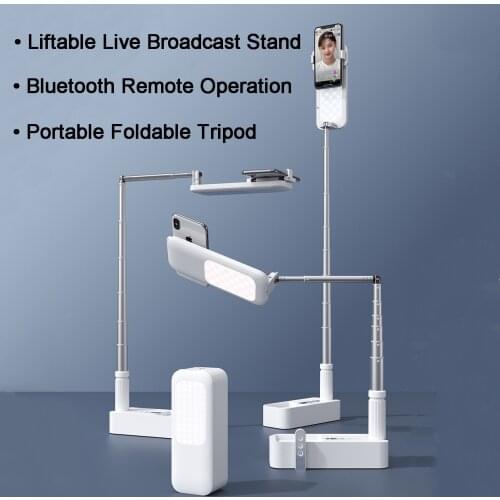 Portable Phone Holder Stand With Wireless Dimmable LED Selfie Fill Light Lamp For Live Video Fill Light Retractable Phone Stand