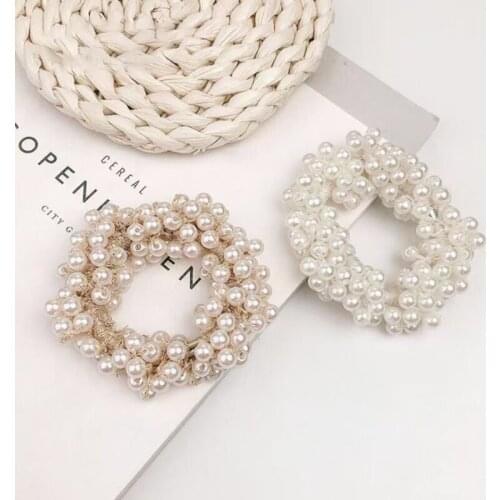 Pearl headband-new fashion hair accessories pure color hair ring pearl rubber headband ladies ponytail elastic hairband