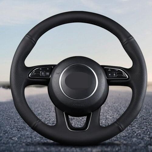 DIY Black Comfortable And Breathable Faux Leather Car Steering Wheel Cover For Audi Q3 2013-2018 Q7 2012-2015 Q5 2013-2017