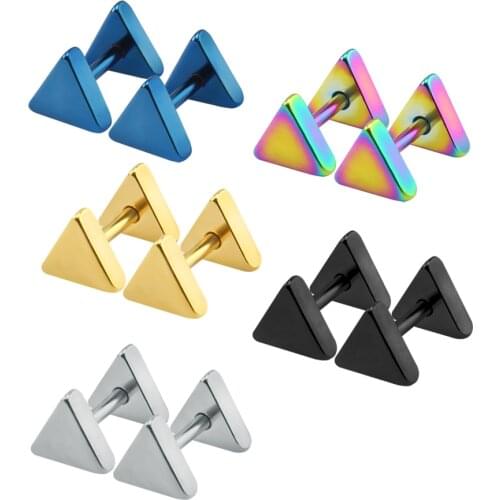 Double Triangle Earrings Stud Set Stainless Steel Ear Piercing Stud Earrings Fashion Men Helix Piercing Jewelry brincos bijoux
