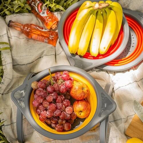 Foldable Fruit and Vegetable Cleaning Drain Basket Food Grade Silicone Fruit Cleaning Filter with Stand Kitchen Cleaning Tool