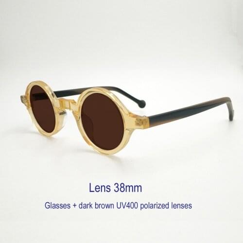 Retro transparent small round polarized sunglasses Vintage round 38mm myopia prescription polarized sunglasses UV400