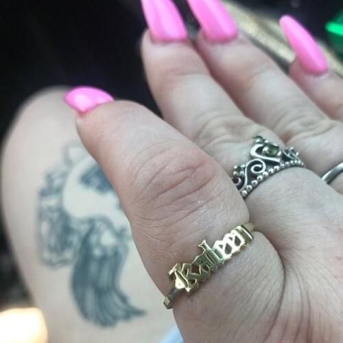 Old English Name Ring Custom Old English Name Ring Gothic Jewelry Retro Custom Years Stainless Steel Rings Anniversary Gifts