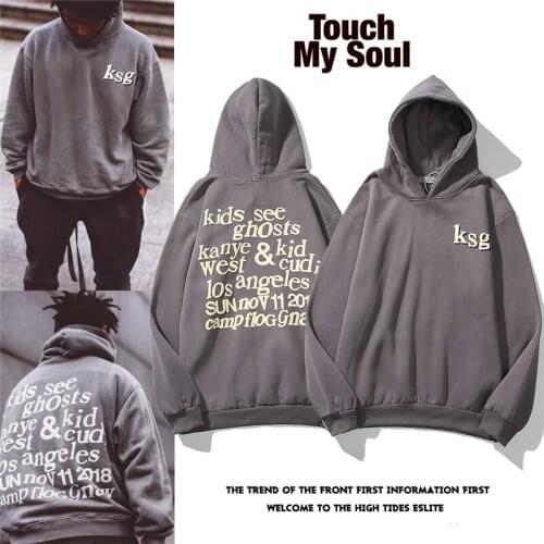 Kanye West Graffiti Letter Print Plus Velvet Sweatshirt Men Harajuku Fleece Hoodie Hip Hop Stranger Things Hooded Hoodies