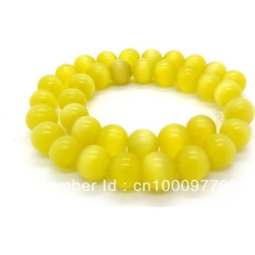 Fashion 10 Strands/Lot 6mm 8mm 10mm 12mm Yellow Cats Eye Opal Glass Round Loose Beads Findings For Jewelry Making,Free Shipping