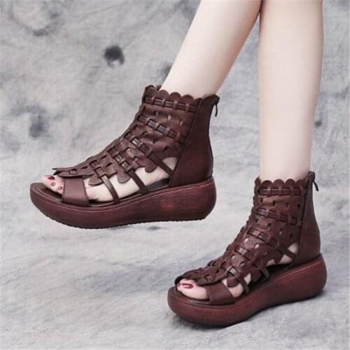 NEW Summer Women Sandals Genuine PU Leather Wedges High Heel Platform Hollow Peep Toe Female Ladies Shoes Zapatos De Mujer