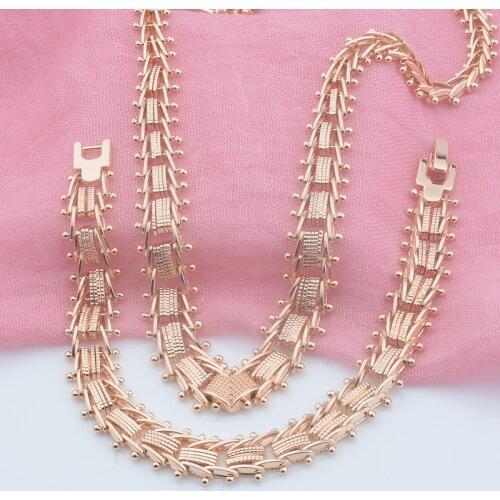 Women 585 Rose Gold Rose Color Geometric Strand Bracelet Necklace Choker Jewelry