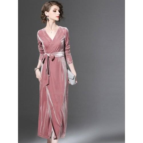 Velvet Dress Women Vintage Party Maxi Women 2020 Spring Autumn Long sleeve Dress Elegant Female Dresses Bodycon Dress Vestidos