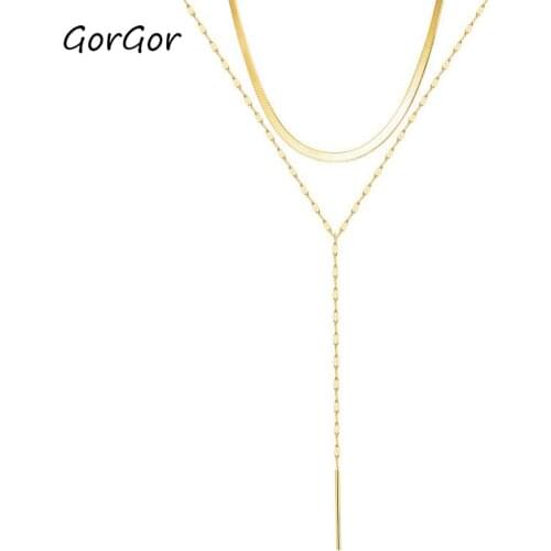 GorGor Women Necklace Snake Chain Double Layer Beads Titanium Steel Simple Temperament Ladies Fashion Chokers Accessories 1658