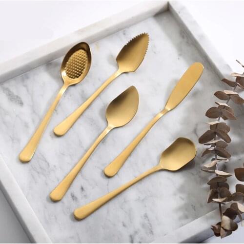 Gold Stainless Steel Cutlery Breakfast Butter Knife Jam Scoop Coffee Tea Mixing Scoop Ice-cream Shovel Coffee Bar Tableware Gift